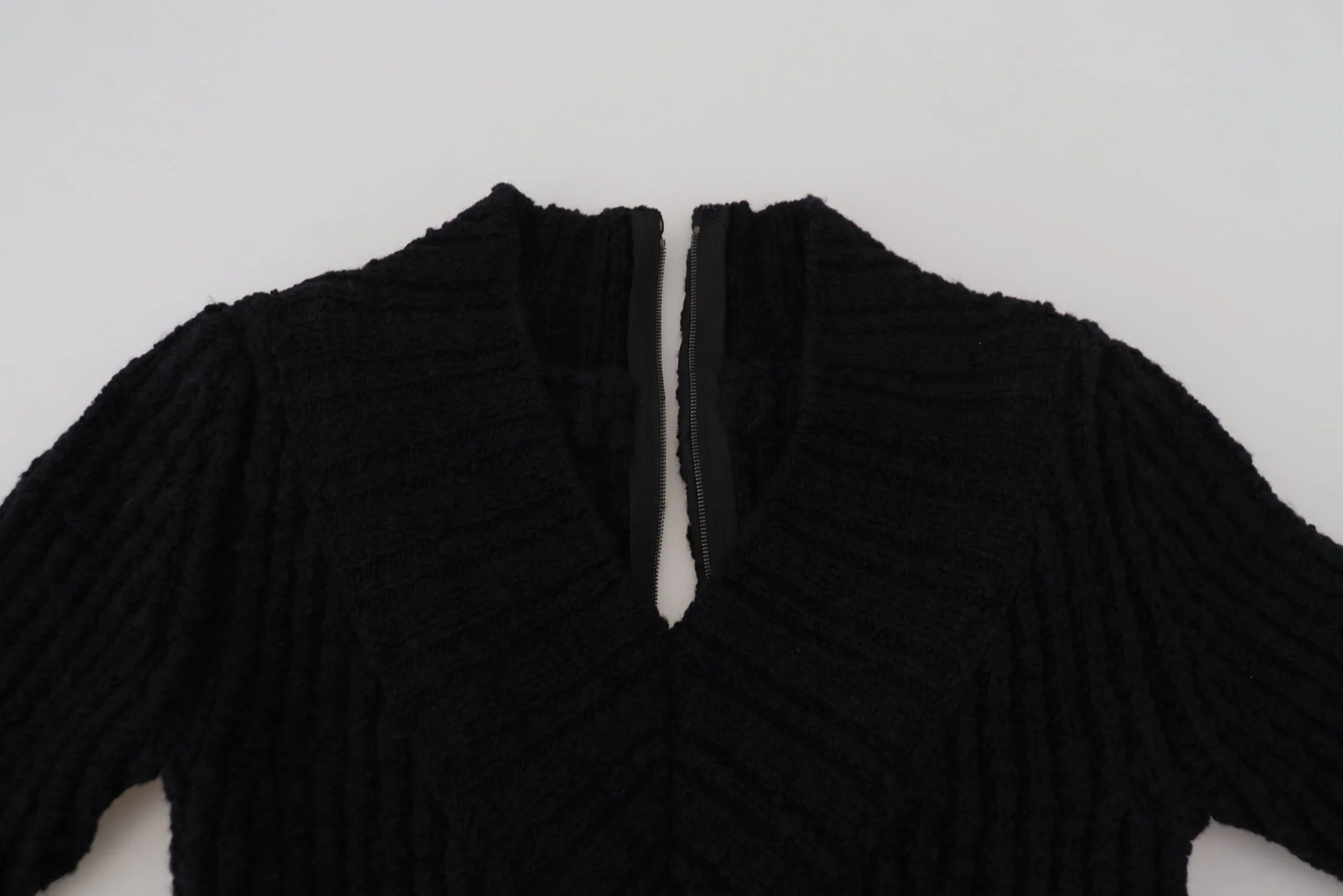 Dolce & Gabbana Black Wool Knitted Sheath Sweater Dress - Zeiniez