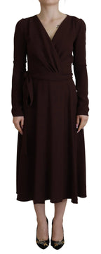 Dolce & Gabbana Brown Wrap Long Sleeve Midi Stretch Dress - Zeiniez