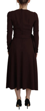 Dolce & Gabbana Brown Wrap Long Sleeve Midi Stretch Dress - Zeiniez