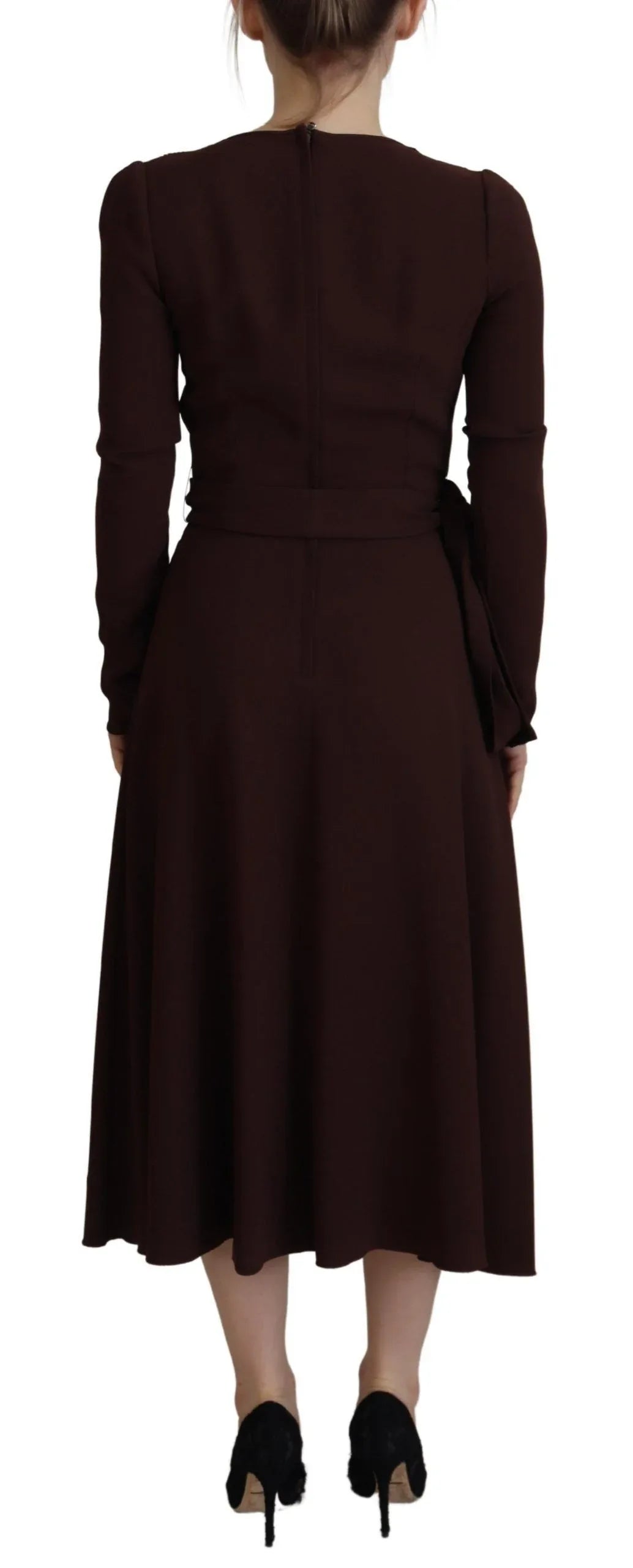 Dolce & Gabbana Brown Wrap Long Sleeve Midi Stretch Dress - Zeiniez