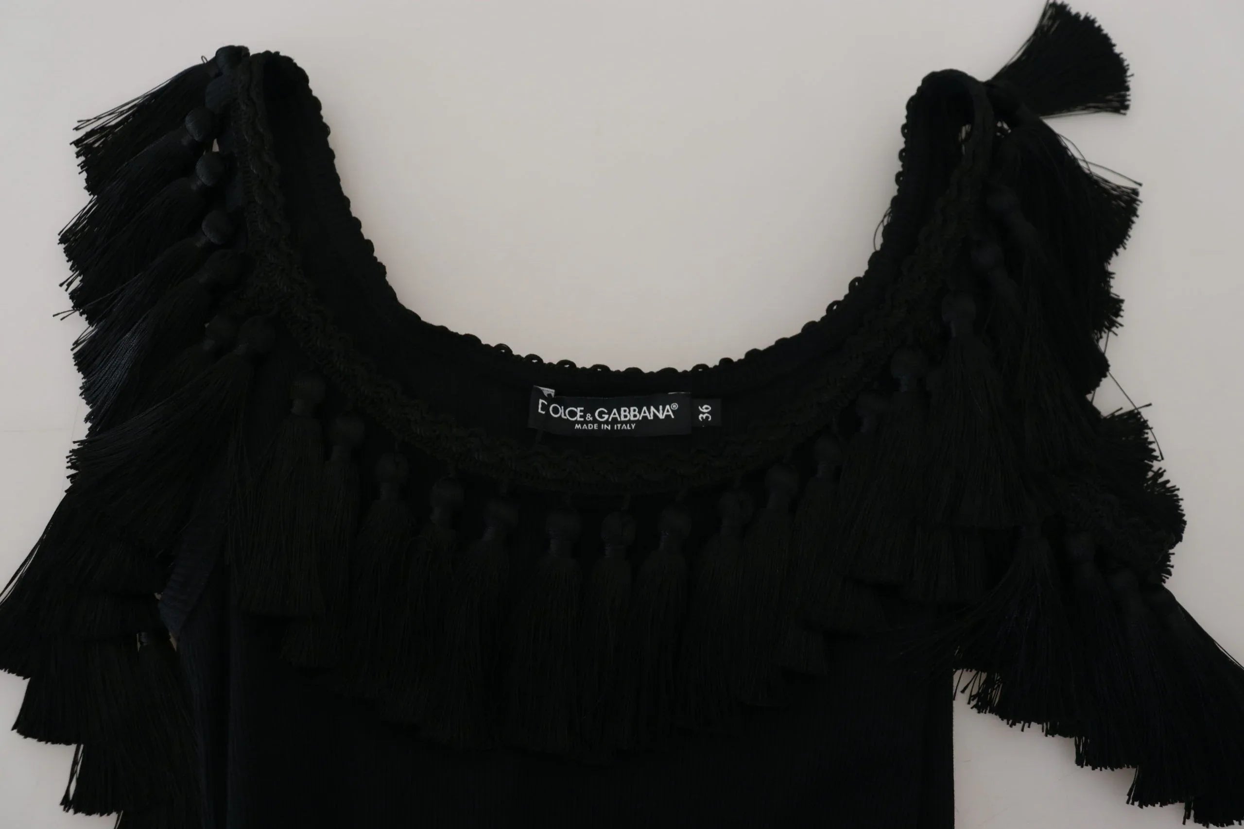 Dolce & Gabbana Black Tank Top Blouse Tassle Cotton Blouse - Zeiniez