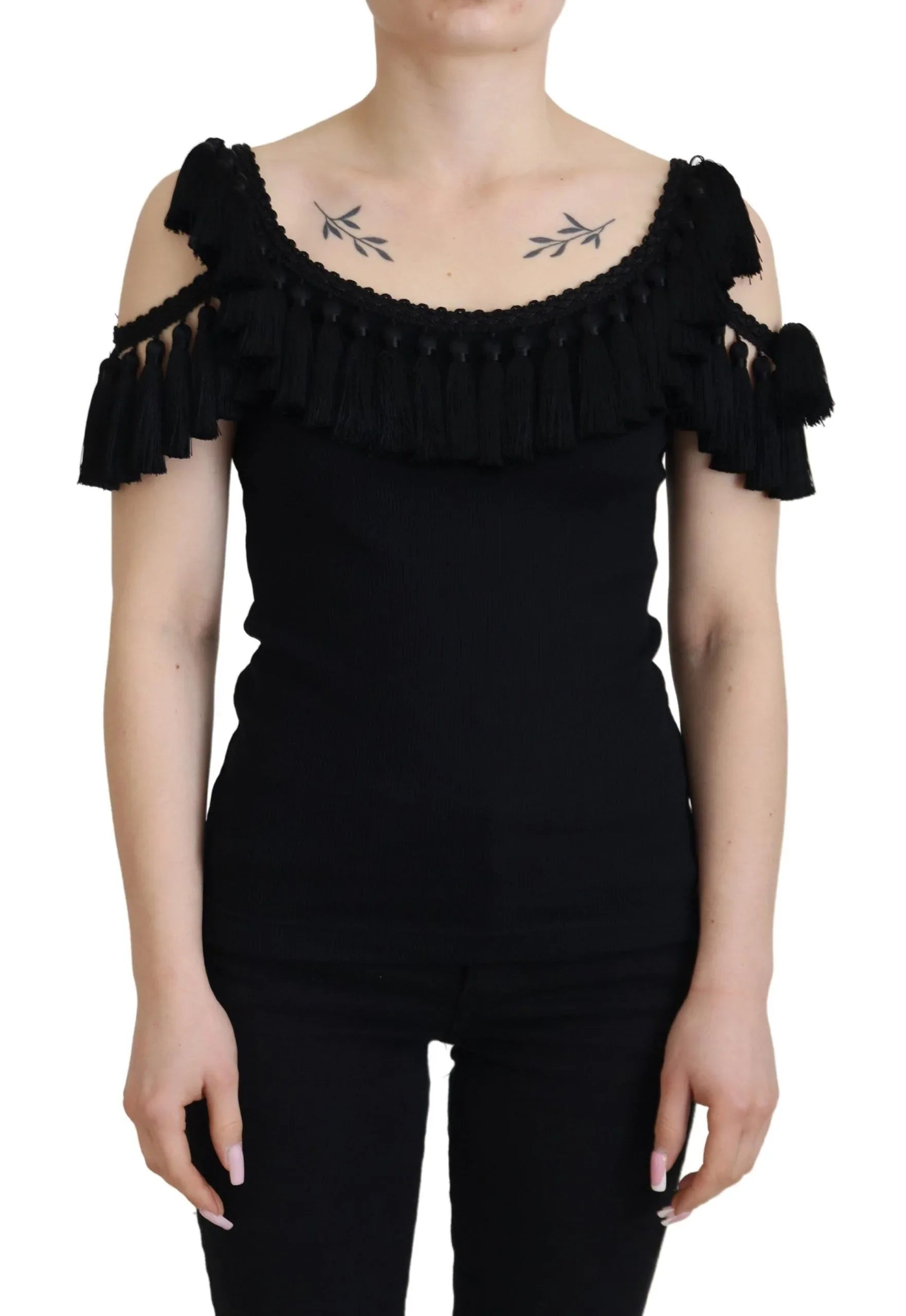 Dolce & Gabbana Black Tank Top Blouse Tassle Cotton Blouse - Zeiniez