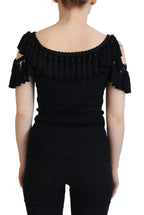 Dolce & Gabbana Black Tank Top Blouse Tassle Cotton Blouse - Zeiniez