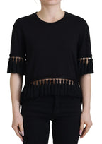 Dolce & Gabbana Black T-shirt Blouse Tassle Cotton Blouse - Zeiniez