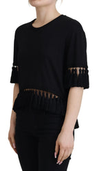 Dolce & Gabbana Black T-shirt Blouse Tassle Cotton Blouse - Zeiniez