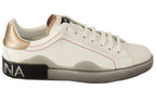 Dolce & Gabbana White Gold Leather Low Top Sneakers Casual Shoes - Zeiniez