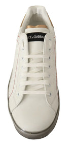 Dolce & Gabbana White Gold Leather Low Top Sneakers Casual Shoes - Zeiniez