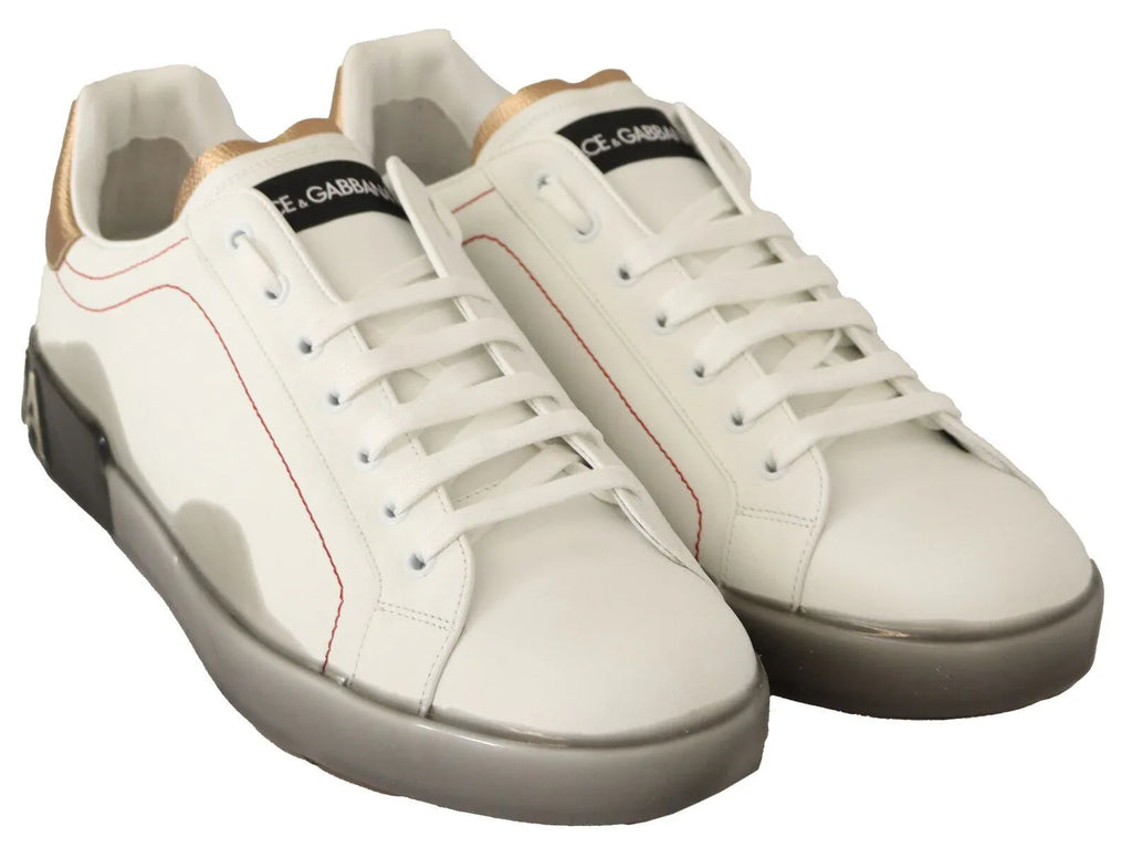 Dolce & Gabbana White Gold Leather Low Top Sneakers Casual Shoes - Zeiniez