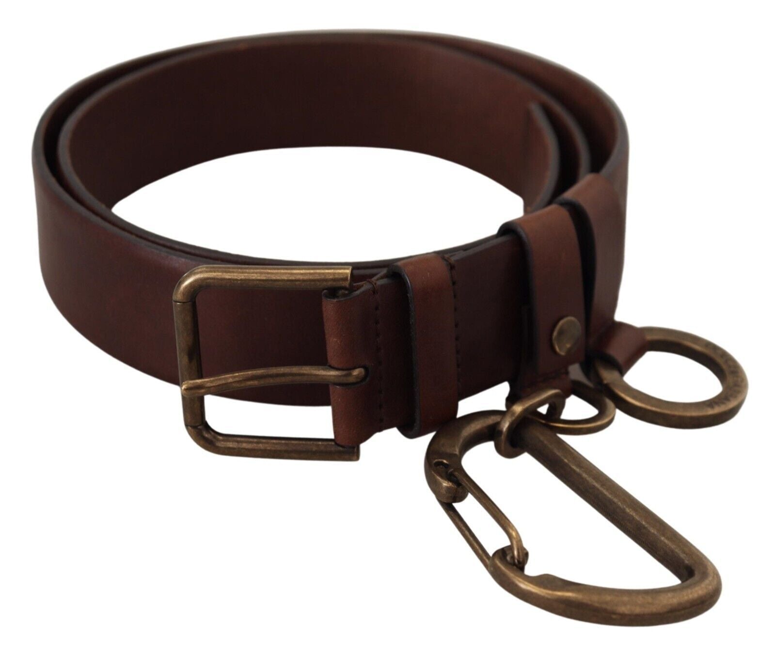 Dolce & Gabbana Brown Leather Gold Metal Buckle Carabiner Belt - Zeiniez