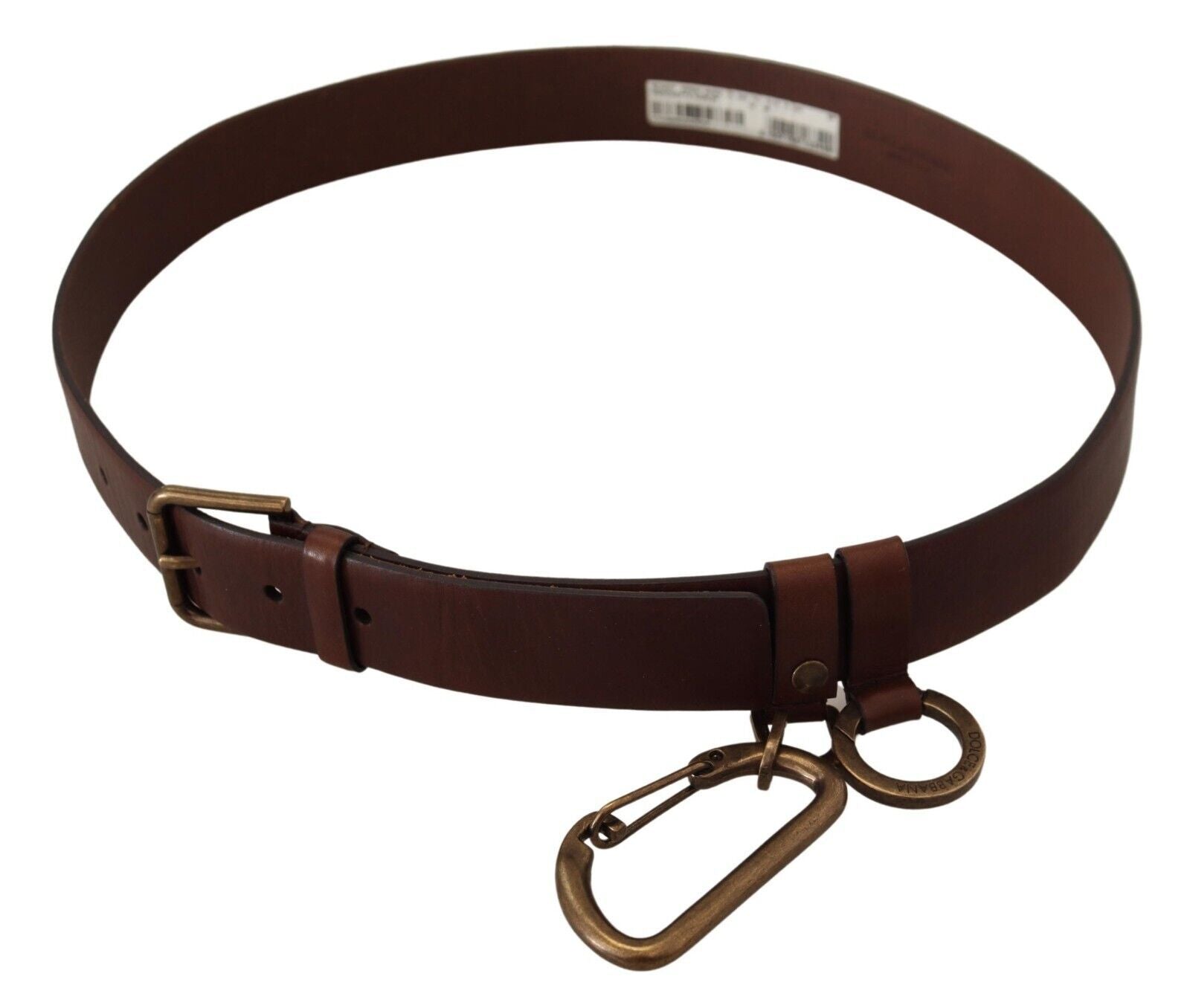 Dolce & Gabbana Brown Leather Gold Metal Buckle Carabiner Belt - Zeiniez