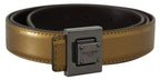 Dolce & Gabbana Gold Leather Silver Square Metal Buckle Belt - Zeiniez