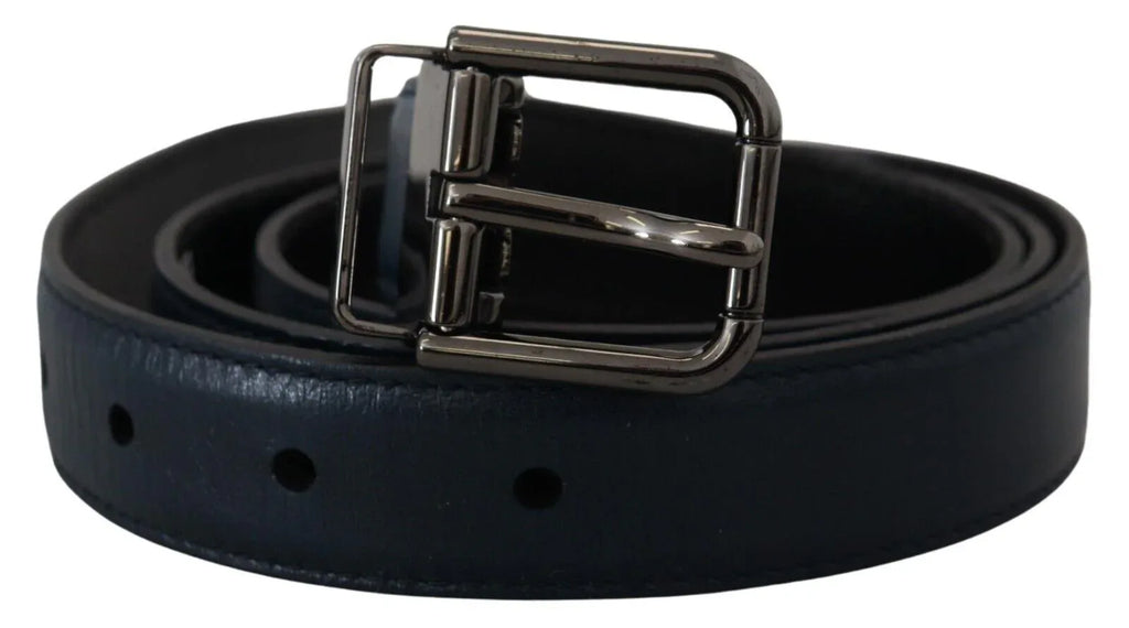 Dolce & Gabbana Blue Leather Silver Metal Buckle Vintage Belt - Zeiniez