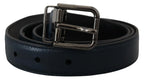 Dolce & Gabbana Blue Leather Silver Metal Buckle Vintage Belt - Zeiniez