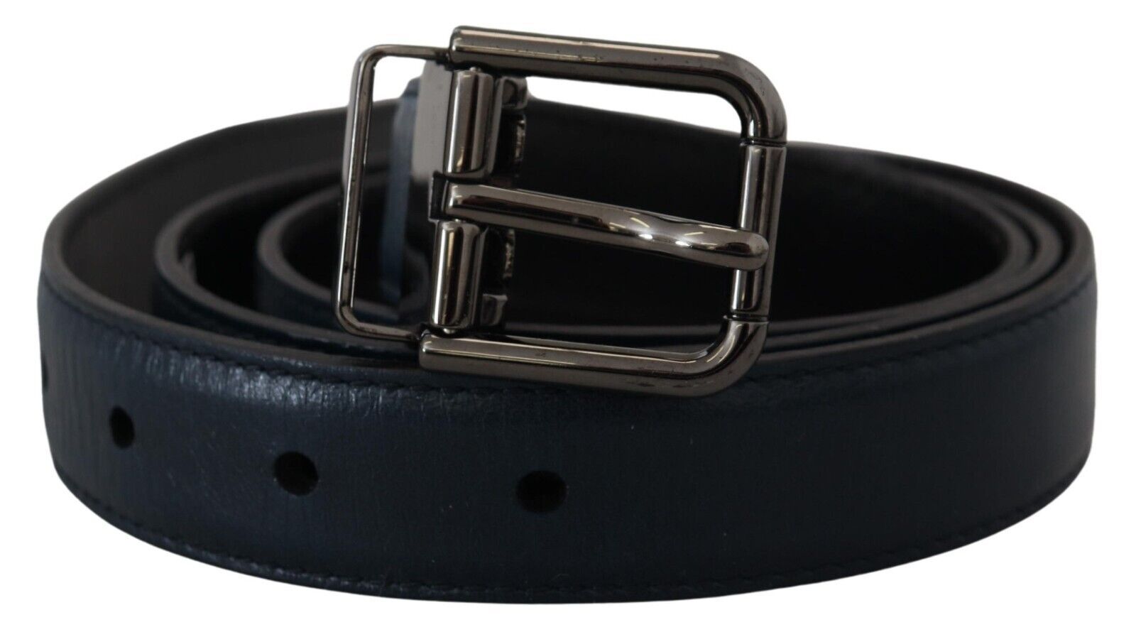 Dolce & Gabbana Blue Leather Silver Metal Buckle Vintage Belt - Zeiniez