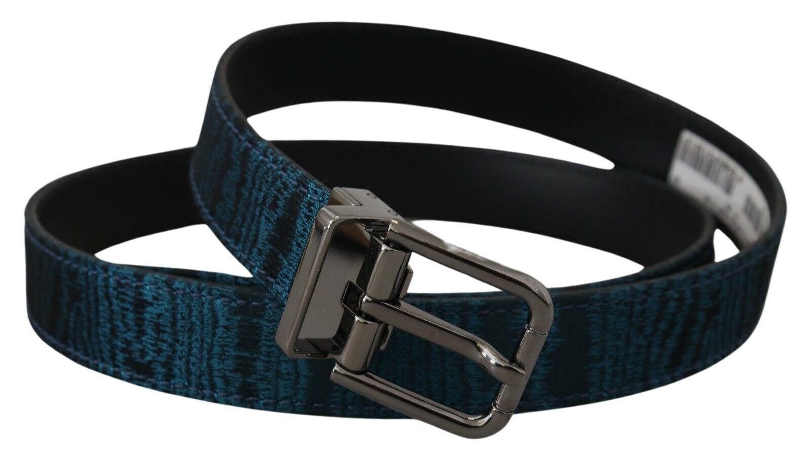 Dolce & Gabbana Blue Jacquard Moire Silver Metal Belt Men - Zeiniez