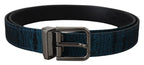 Dolce & Gabbana Blue Jacquard Moire Silver Metal Belt Men - Zeiniez
