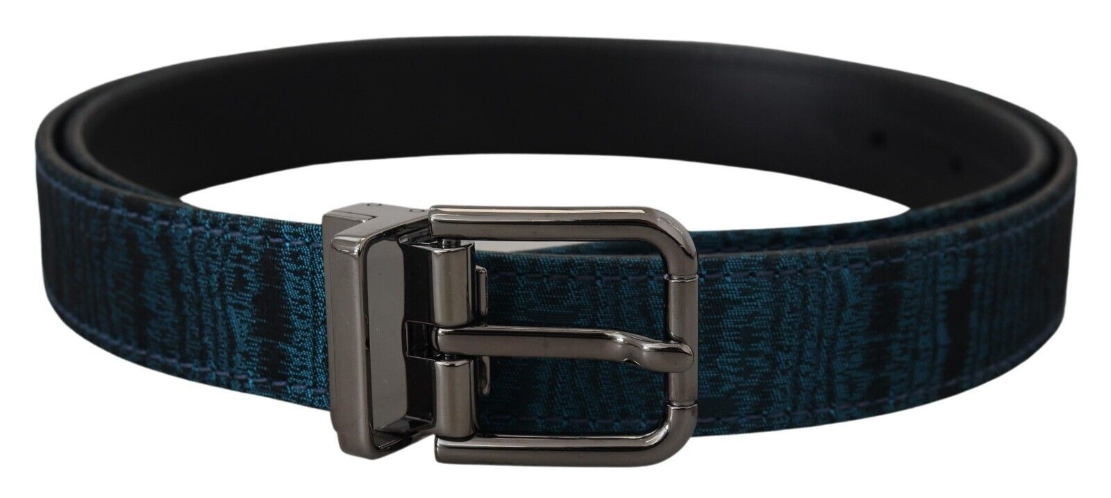 Dolce & Gabbana Blue Jacquard Moire Silver Metal Belt Men - Zeiniez