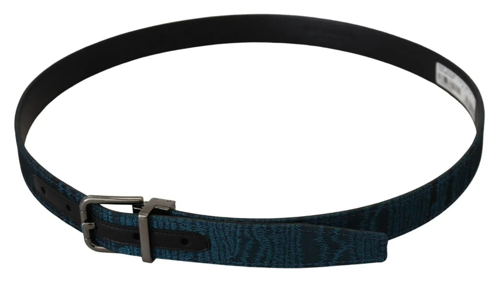 Dolce & Gabbana Blue Jacquard Moire Silver Metal Belt Men - Zeiniez