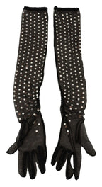 Dolce & Gabbana Black Crystal Elbow Length Cotton Tulle Gloves - Zeiniez