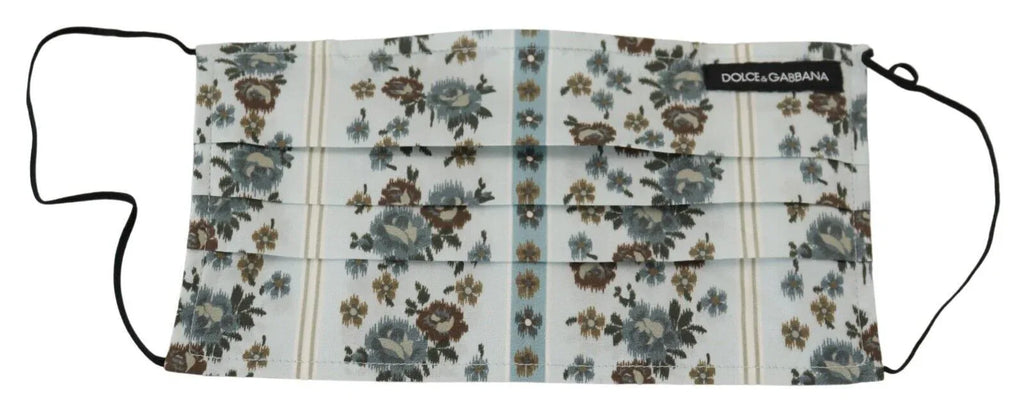 Dolce & Gabbana White Floral Cotton Pleated Elastic Ear Strap Face Mask - Zeiniez