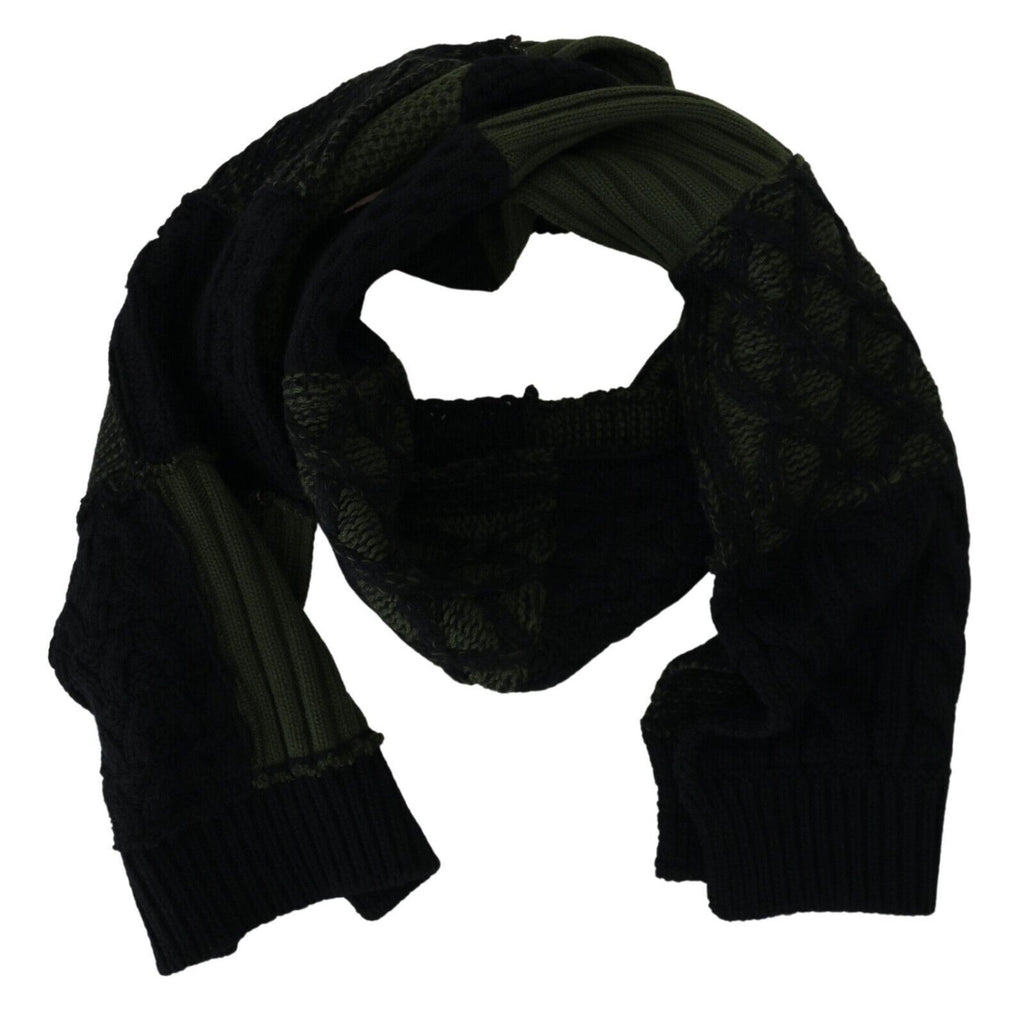 Dolce & Gabbana Black Green Knitted Men Neck Wrap Shawl Scarf - Zeiniez