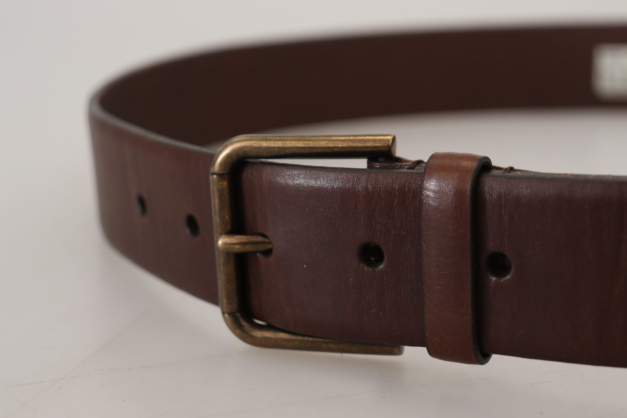 Dolce & Gabbana Brown Leather Gold Metal Buckle Carabiner Belt - Zeiniez