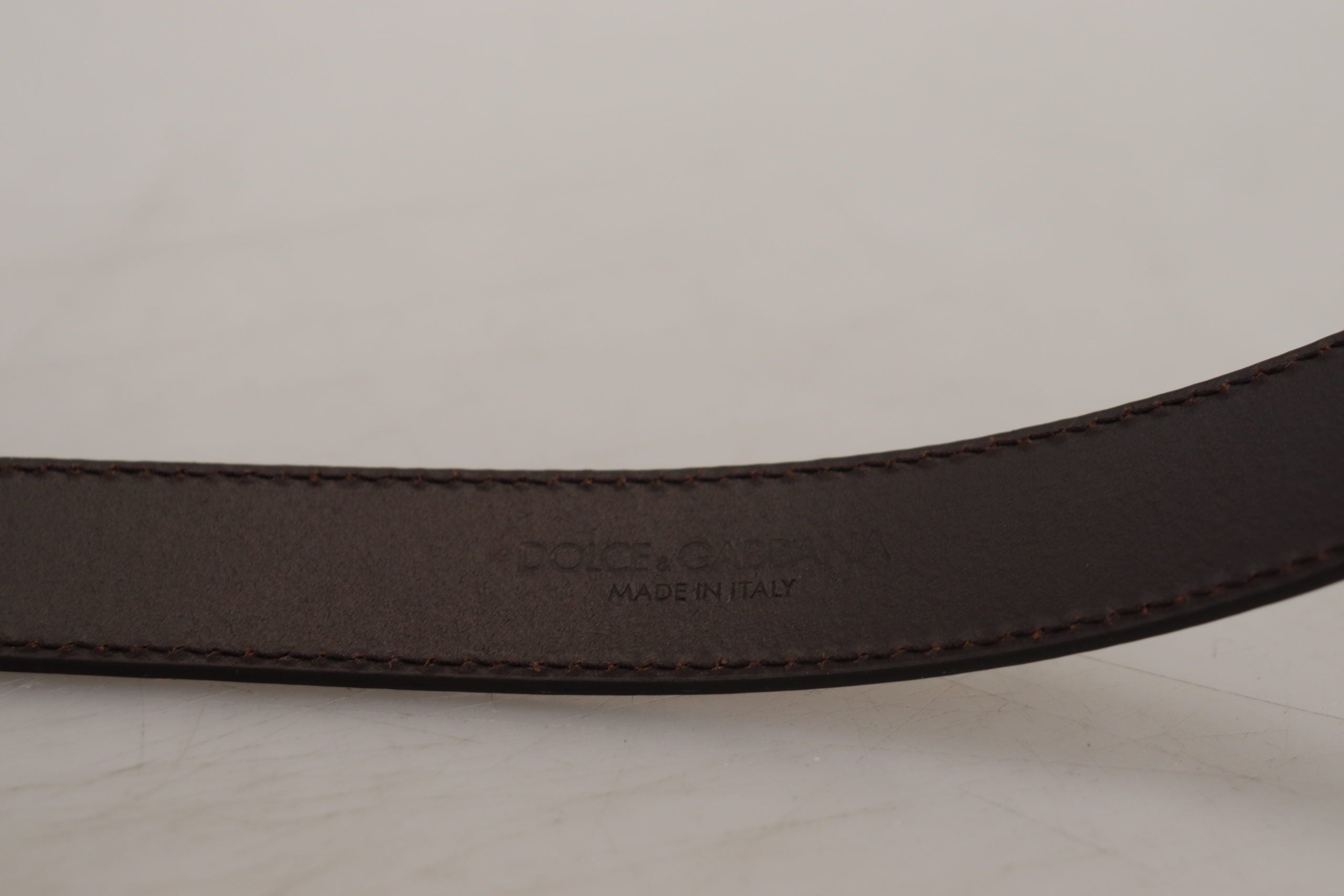 Dolce & Gabbana Gold Leather Silver Square Metal Buckle Belt - Zeiniez