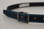 Dolce & Gabbana Blue Jacquard Moire Silver Metal Belt Men - Zeiniez