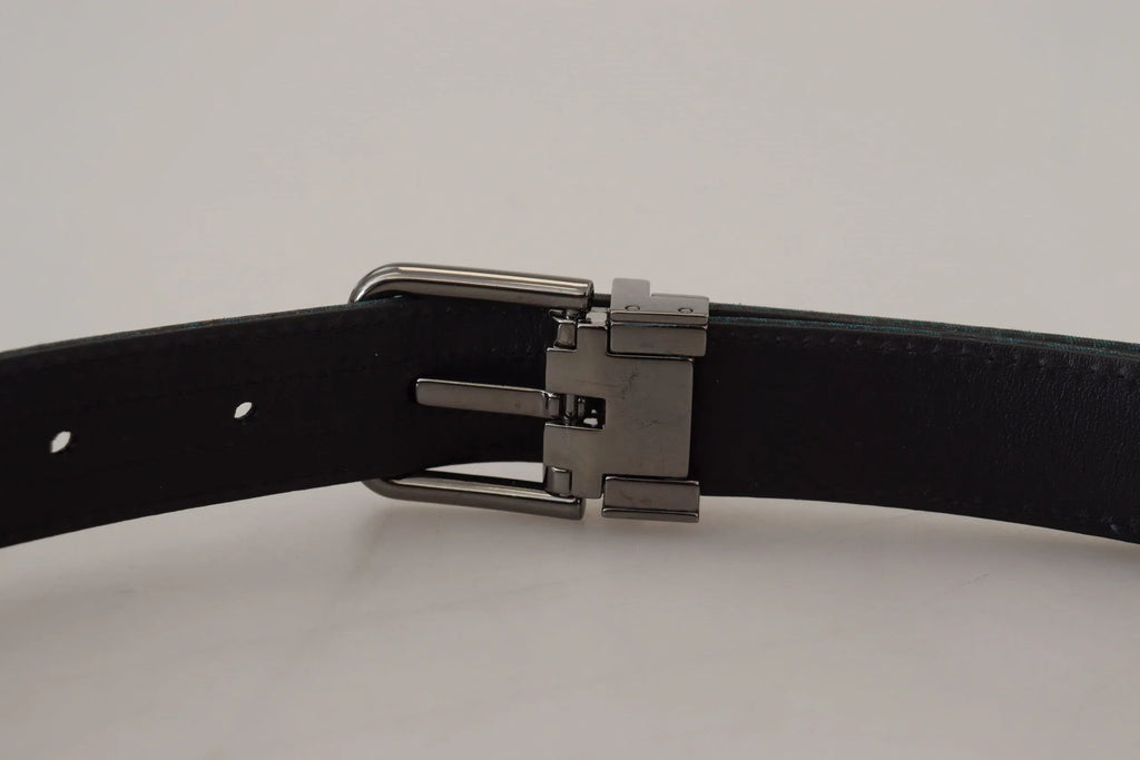 Dolce & Gabbana Blue Jacquard Moire Silver Metal Belt Men - Zeiniez