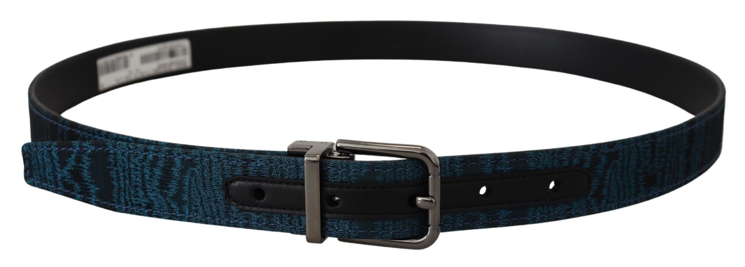 Dolce & Gabbana Blue Jacquard Moire Silver Metal Belt Men - Zeiniez
