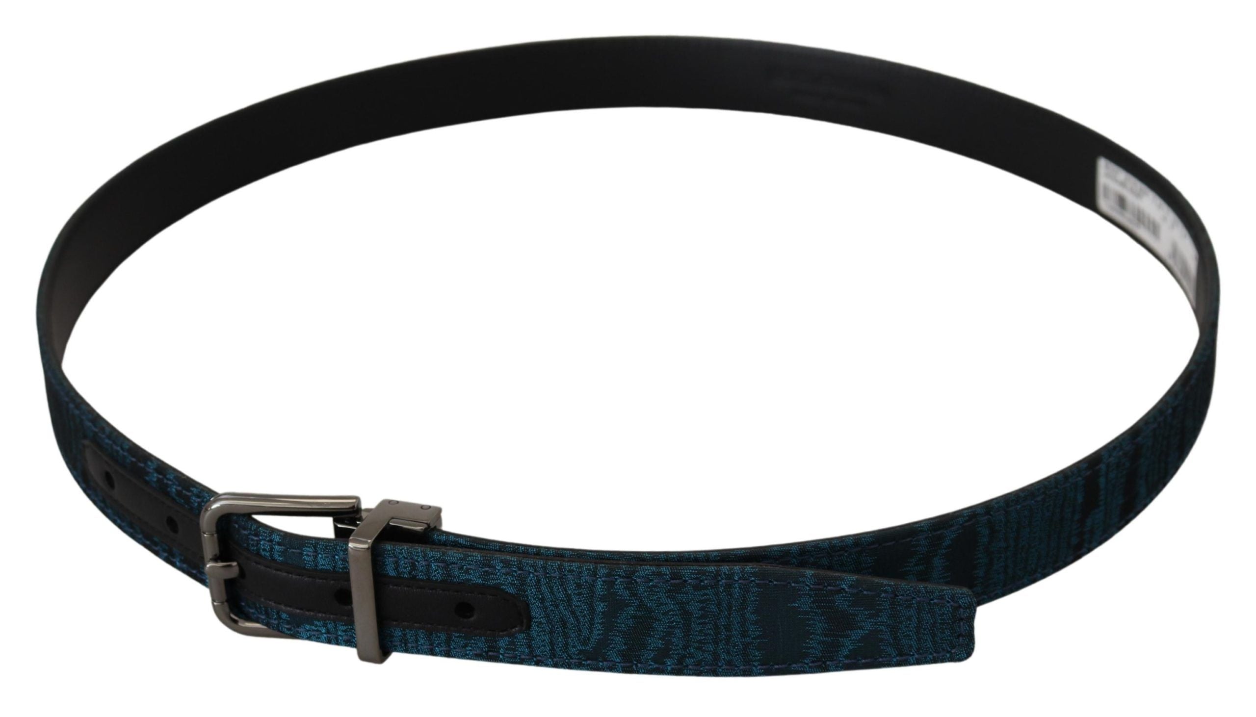Dolce & Gabbana Blue Jacquard Moire Silver Metal Belt Men - Zeiniez