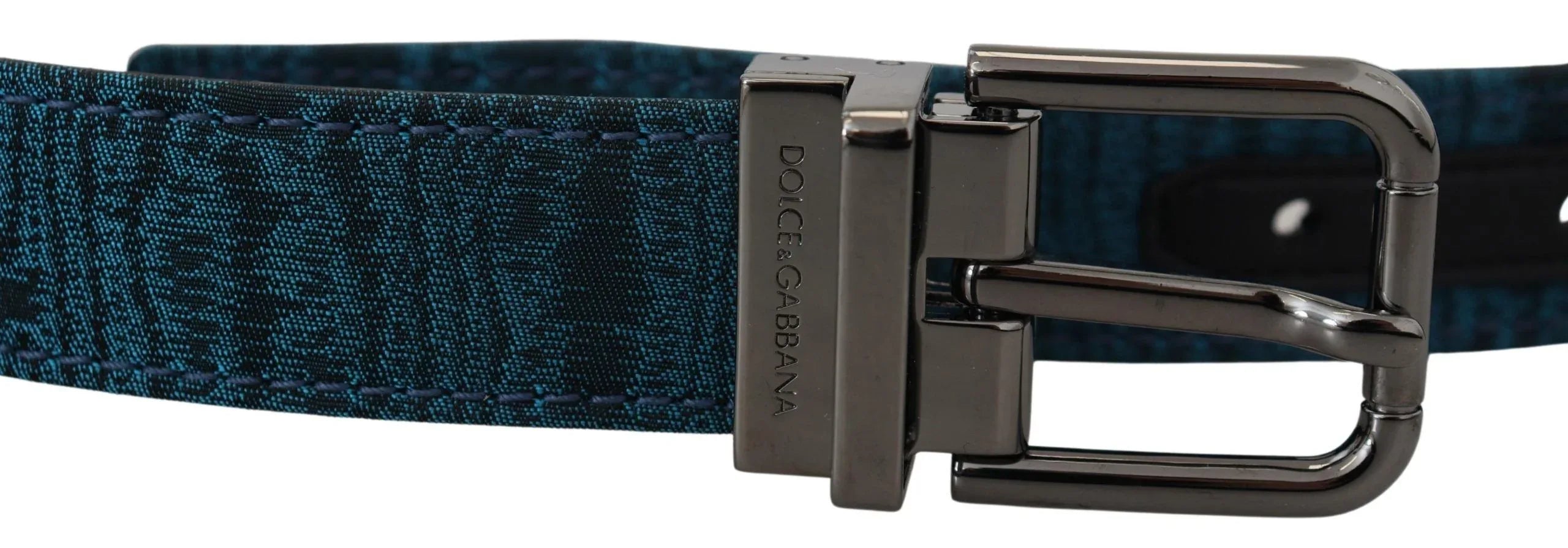 Dolce & Gabbana Blue Jacquard Moire Silver Metal Belt Men - Zeiniez