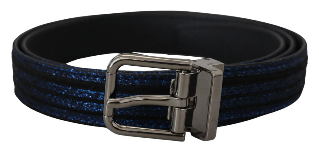 Dolce & Gabbana Blue Jacquard Stripe Silver Buckle Belt - Zeiniez