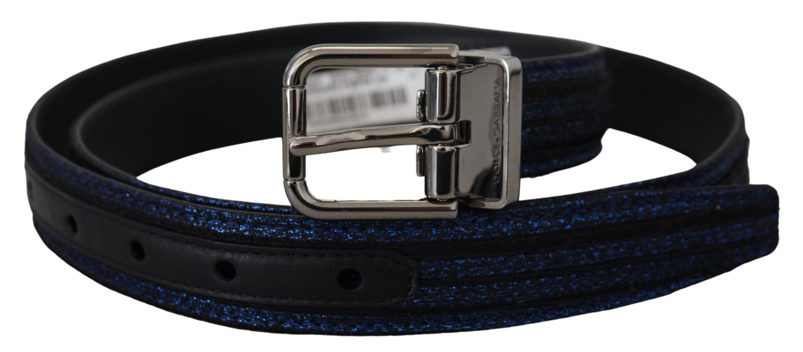Dolce & Gabbana Blue Jacquard Stripe Silver Buckle Belt - Zeiniez