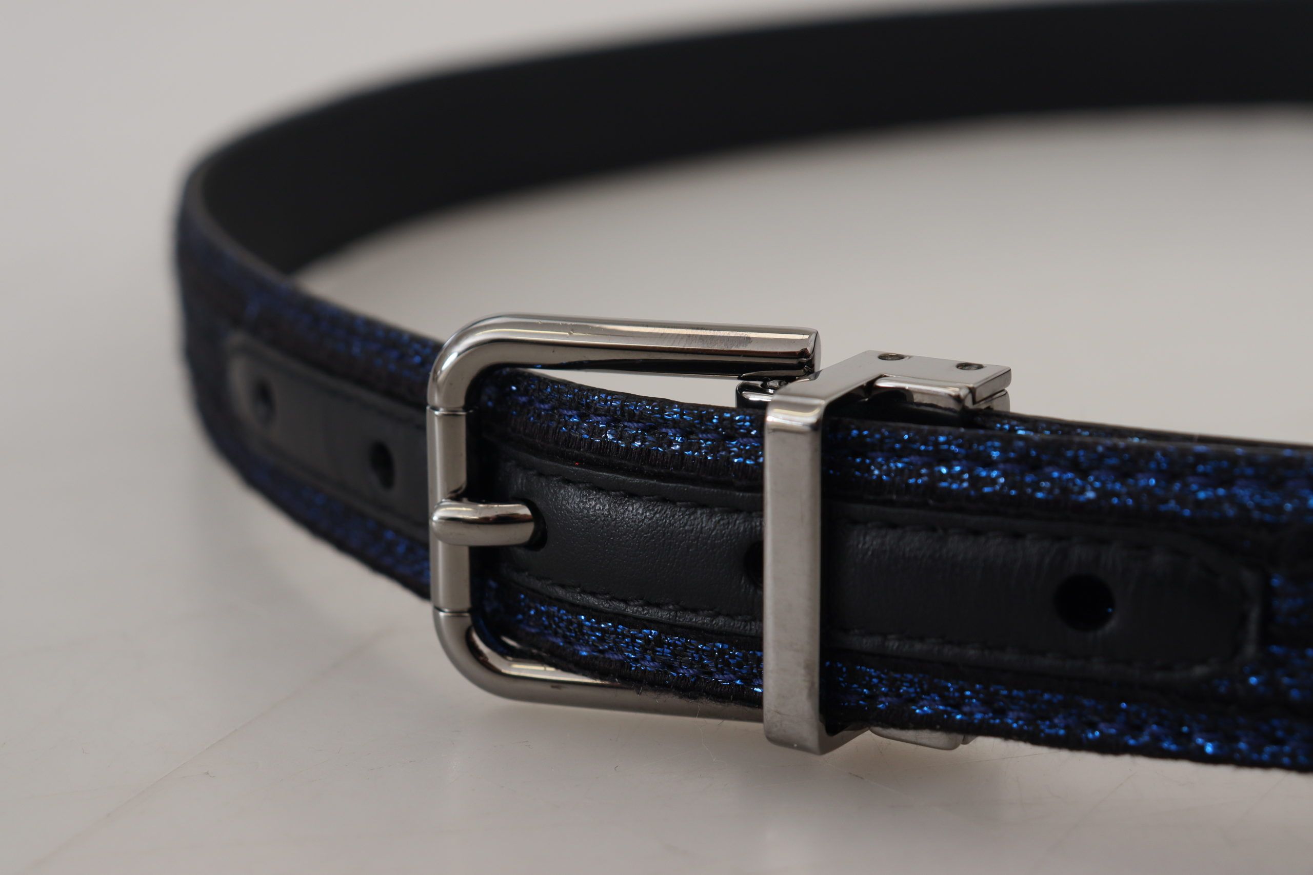 Dolce & Gabbana Blue Jacquard Stripe Silver Buckle Belt - Zeiniez