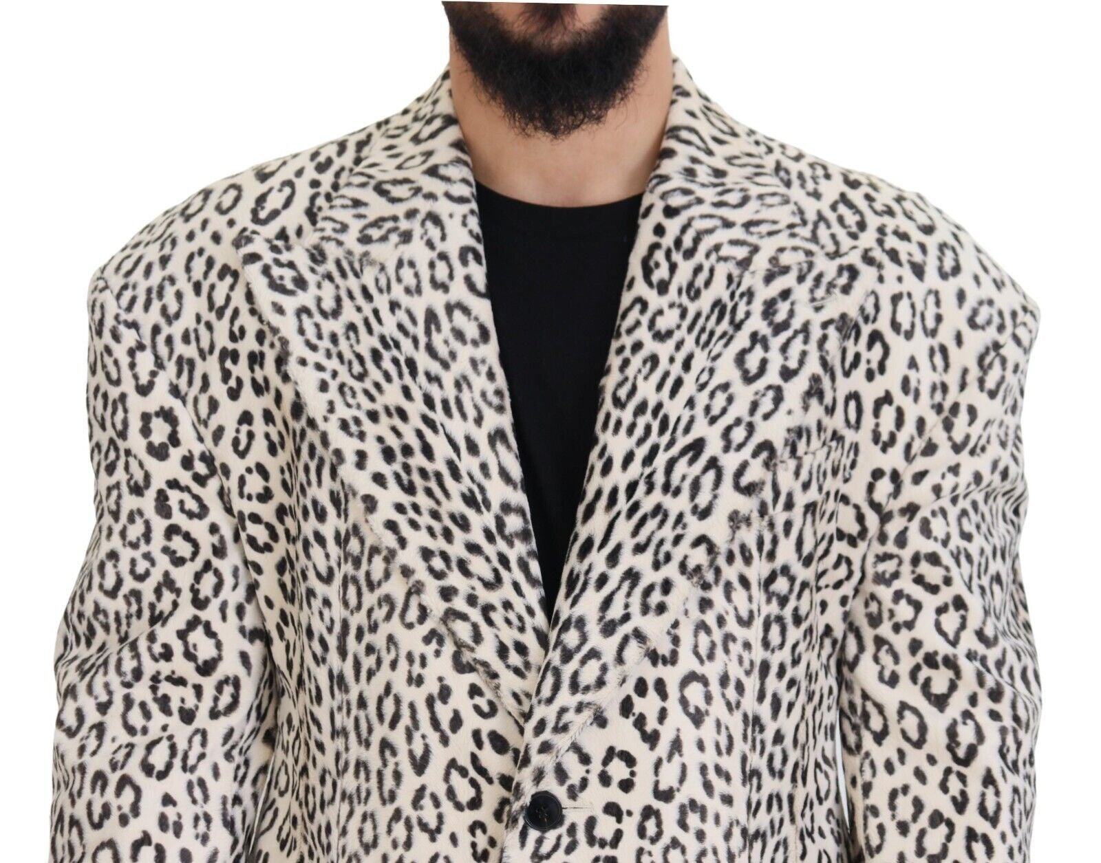 Dolce & Gabbana White Leopard Single Breasted Coat Blazer - Zeiniez