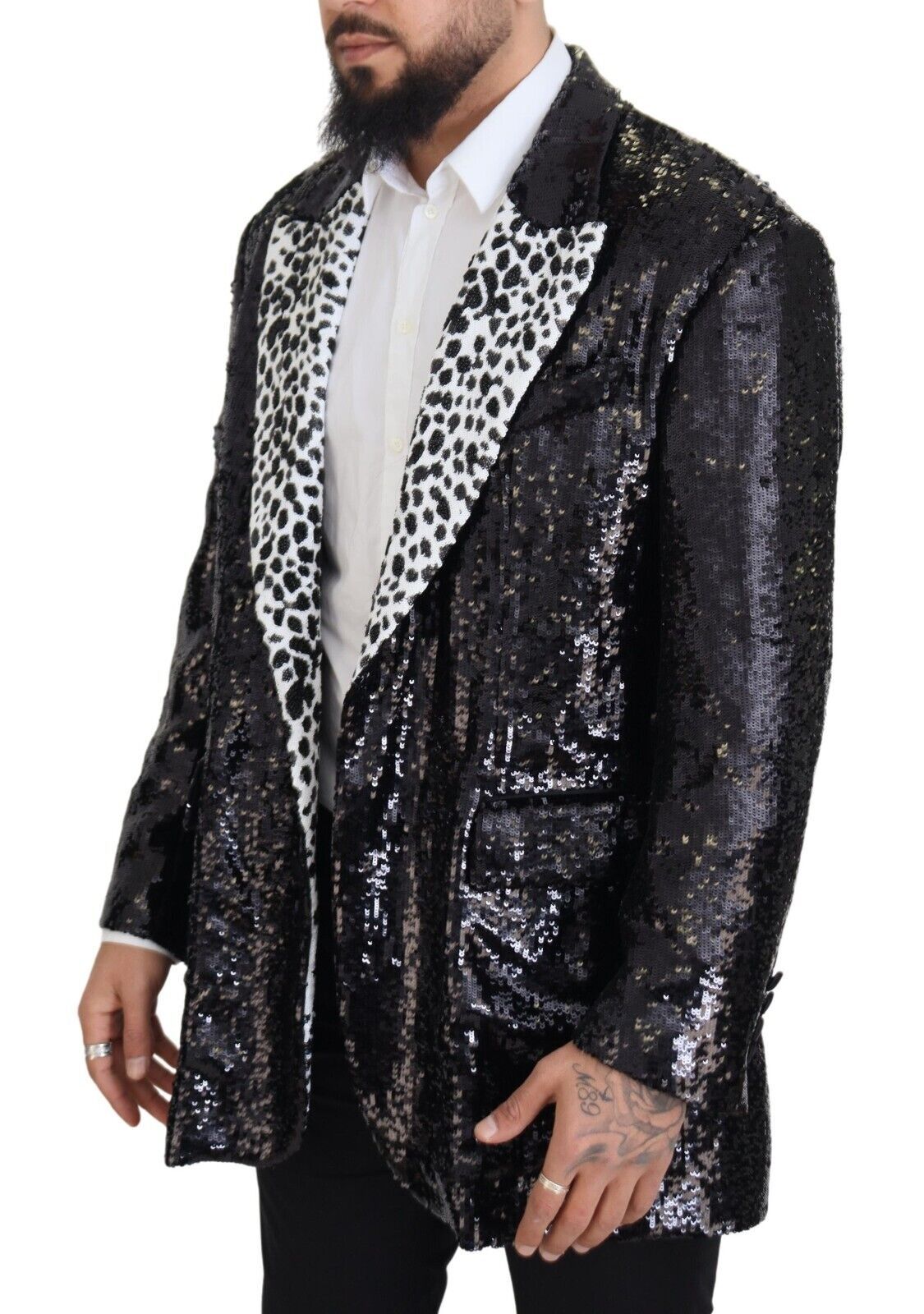 Dolce & Gabbana Black Sequined Cow Pattern Nylon Blazer - Zeiniez