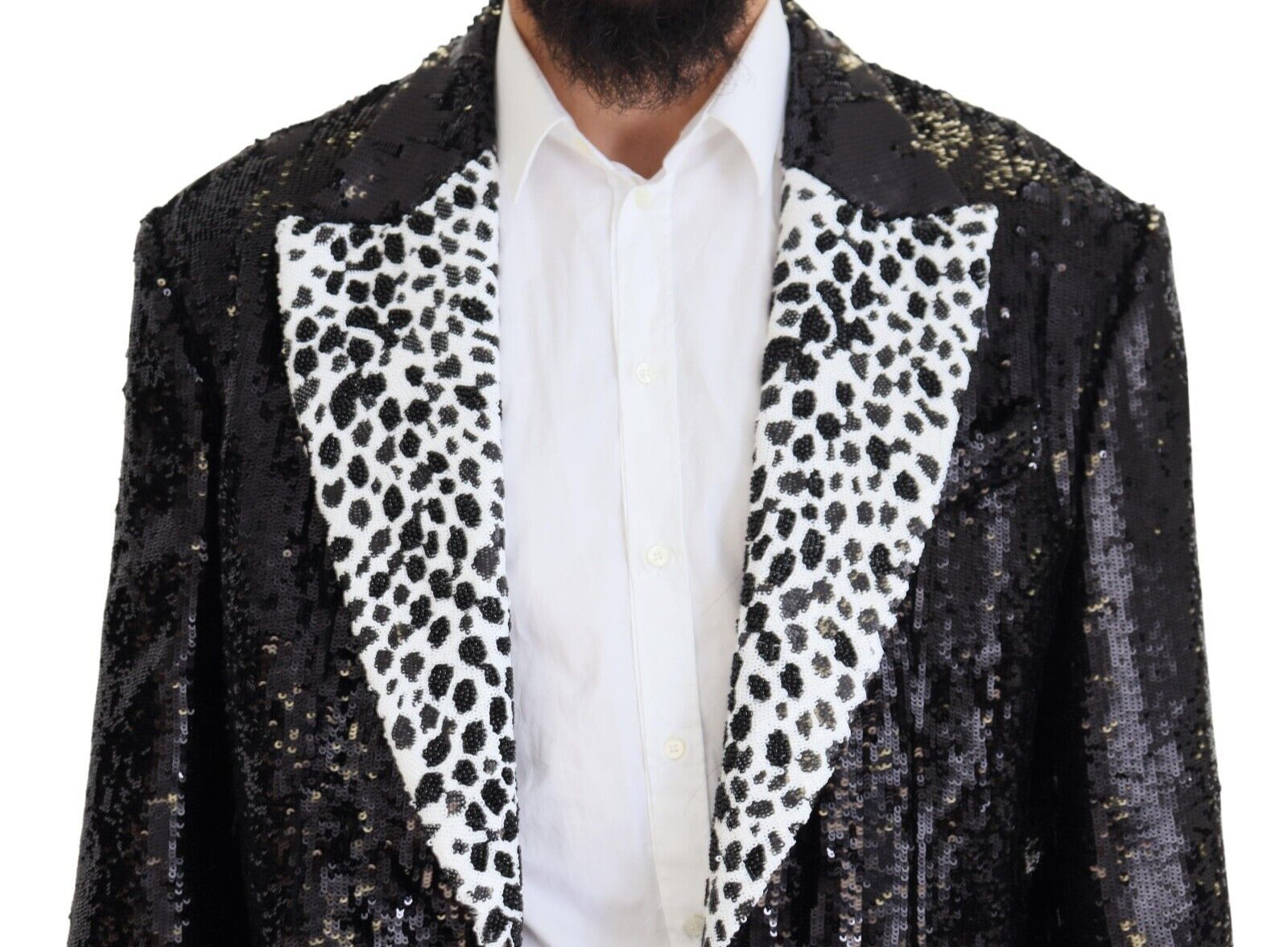 Dolce & Gabbana Black Sequined Cow Pattern Nylon Blazer - Zeiniez