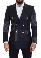 Dolce & Gabbana Blue Wool Patchwork Double Breasted Blazer - Zeiniez