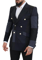 Dolce & Gabbana Blue Wool Patchwork Double Breasted Blazer - Zeiniez