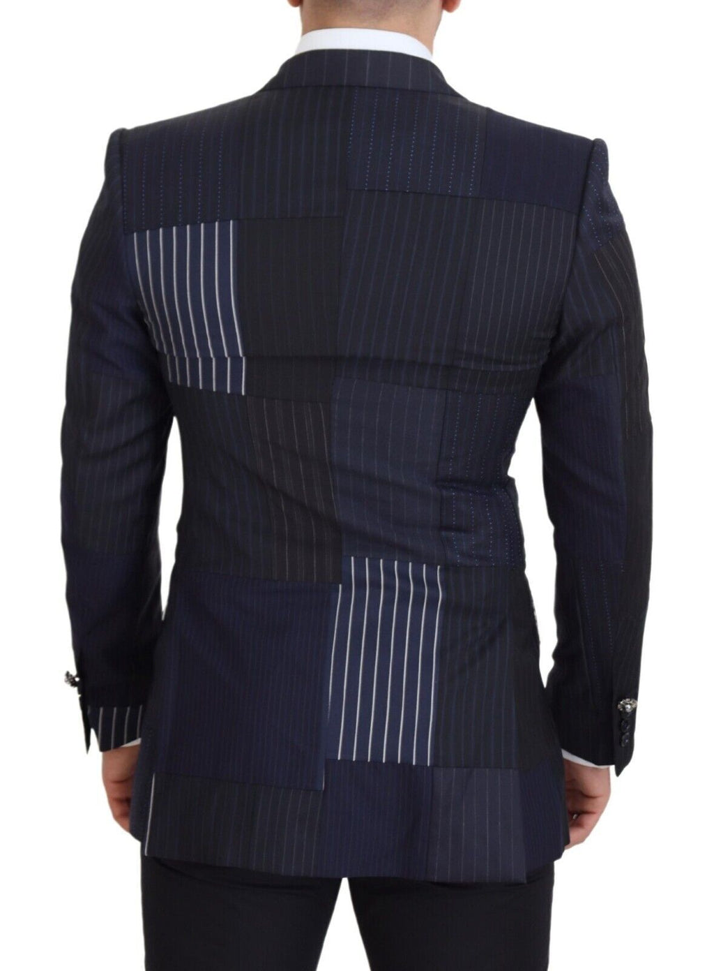 Dolce & Gabbana Blue Wool Patchwork Double Breasted Blazer - Zeiniez