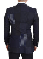 Dolce & Gabbana Blue Wool Patchwork Double Breasted Blazer - Zeiniez