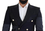 Dolce & Gabbana Blue Wool Patchwork Double Breasted Blazer - Zeiniez