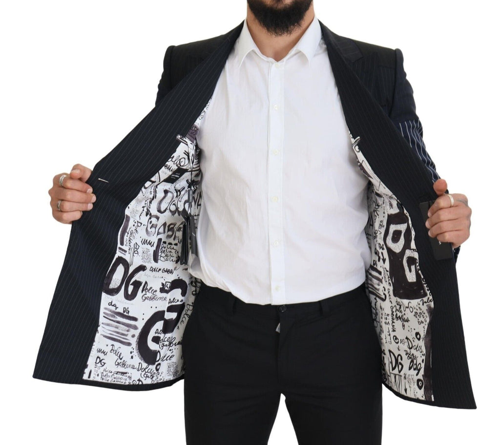 Dolce & Gabbana Blue Wool Patchwork Double Breasted Blazer - Zeiniez