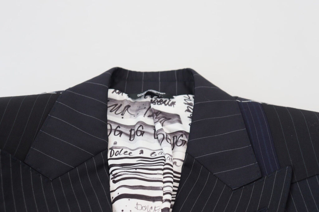 Dolce & Gabbana Blue Wool Patchwork Double Breasted Blazer - Zeiniez