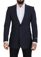 Dolce & Gabbana Dark Blue Stripe Wool Single Breasted Blazer - Zeiniez