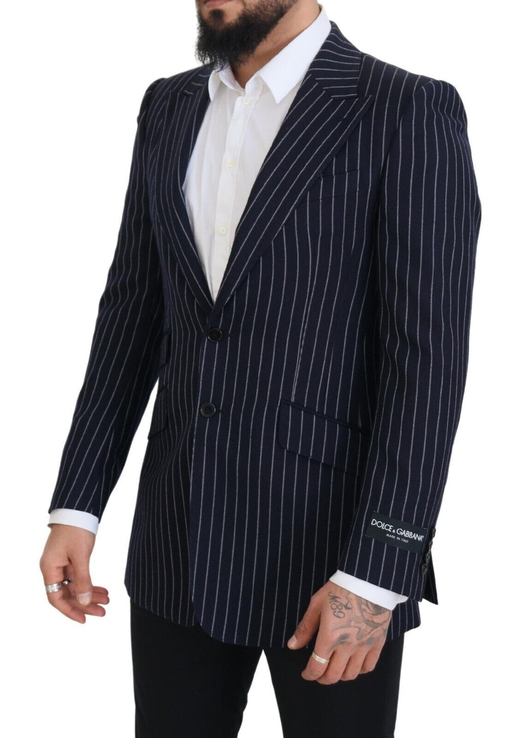 Dolce & Gabbana Dark Blue Stripe Wool Single Breasted Blazer - Zeiniez