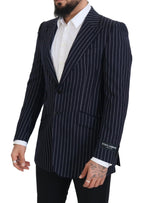 Dolce & Gabbana Dark Blue Stripe Wool Single Breasted Blazer - Zeiniez