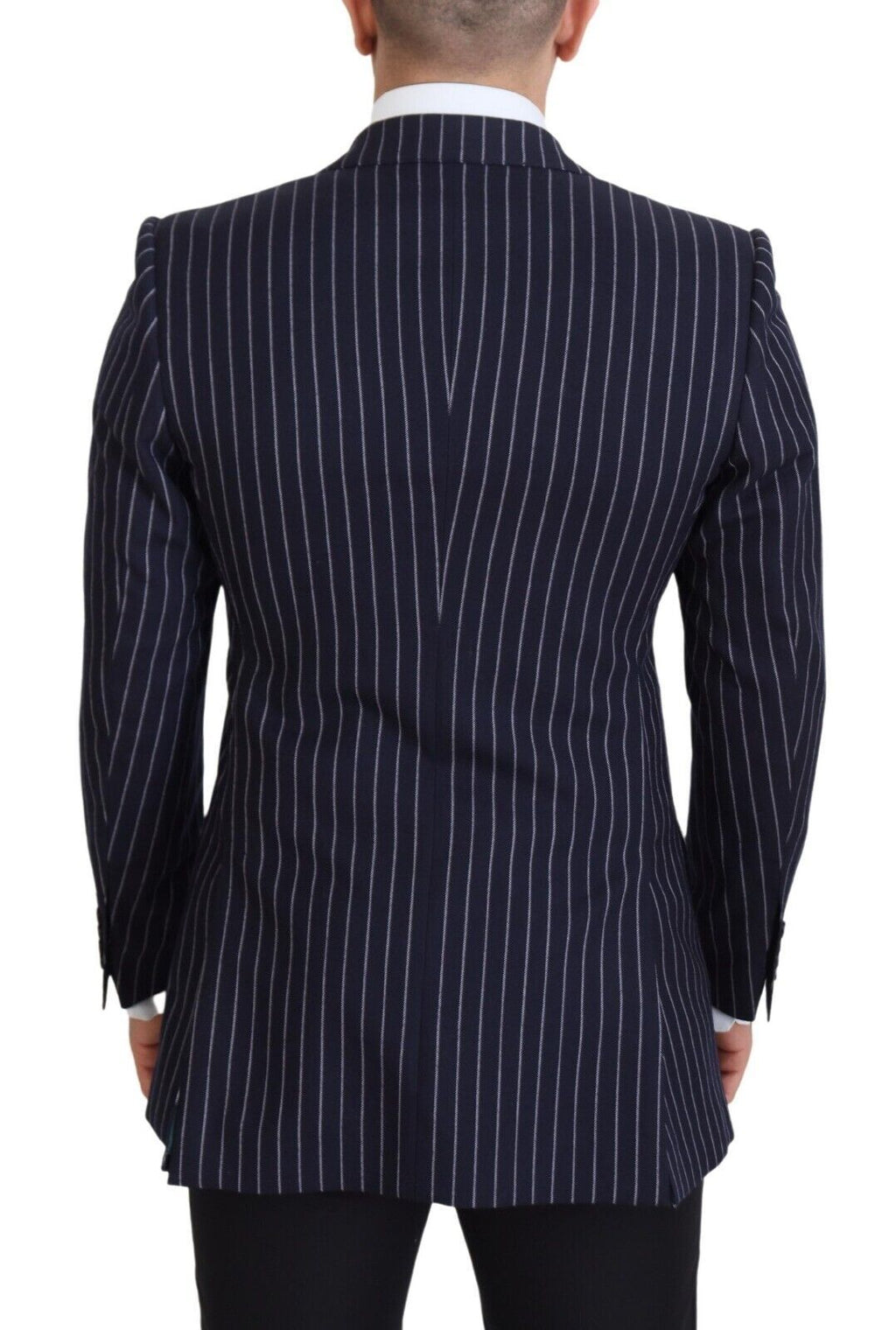 Dolce & Gabbana Dark Blue Stripe Wool Single Breasted Blazer - Zeiniez