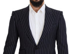 Dolce & Gabbana Dark Blue Stripe Wool Single Breasted Blazer - Zeiniez